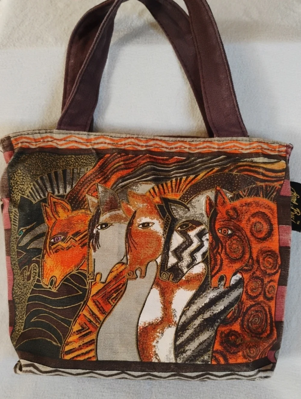 Laurel Burch Canvas Zip Bags Lot Of 2-Indigo Cats 12x8,Moroccan Mares 12x8